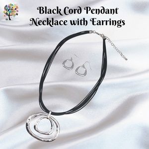 Pendant Necklace Black Cords w/Earrings